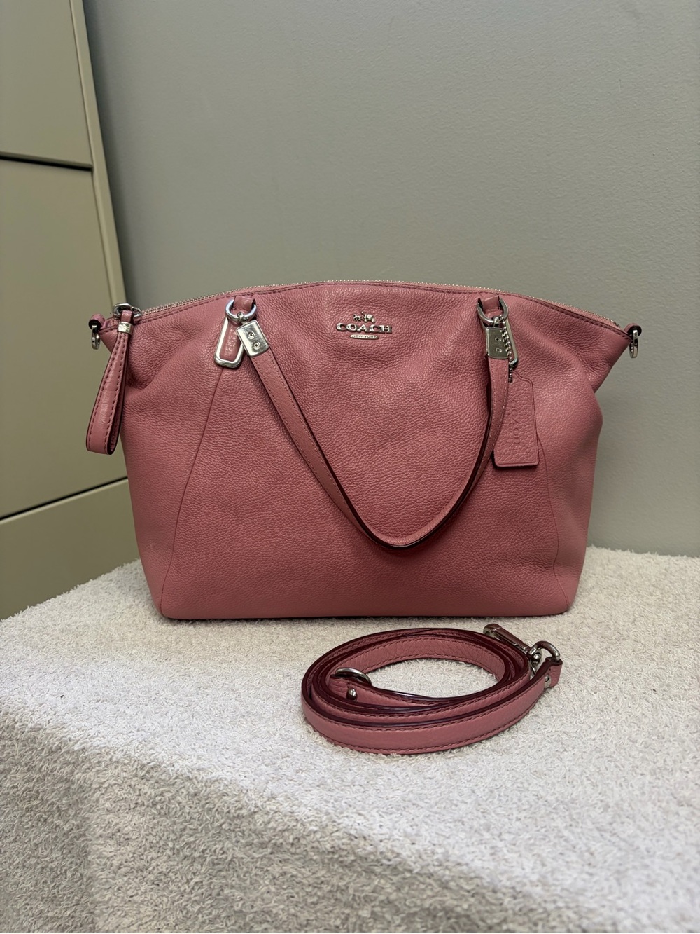 Coach Rose Pink Pebbled Leather Shoulder Tote with Removable Strap